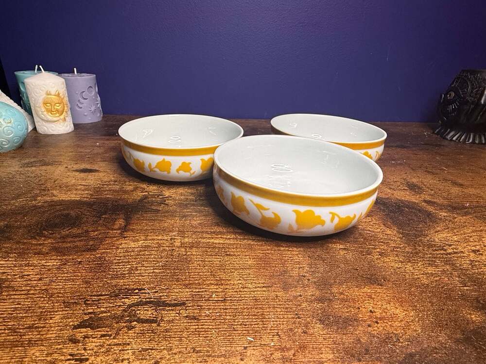 Set of 3 Block Hearthstone Vista Alegre Portugal Yellow Floral Bowls